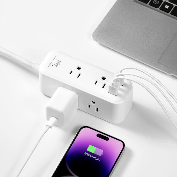 Best Surge Protector from KMC charging a laptop and iphone